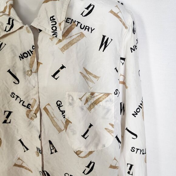 Liz Claiborne Womens Top Medium White Silk Button Long Sleeve Pocket Vintage 90s - Picture 6 of 14